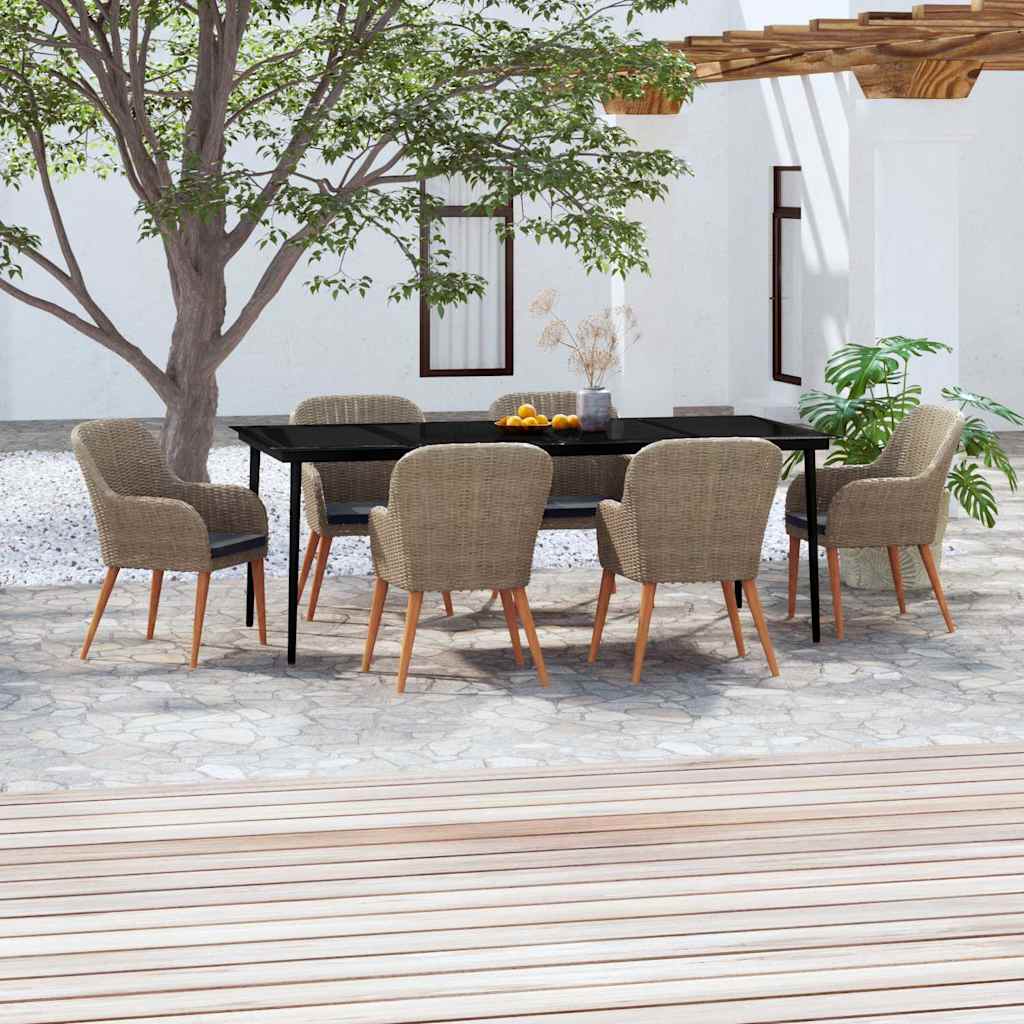 7-tlg. Garten-Essgruppe mit Kissen Braun