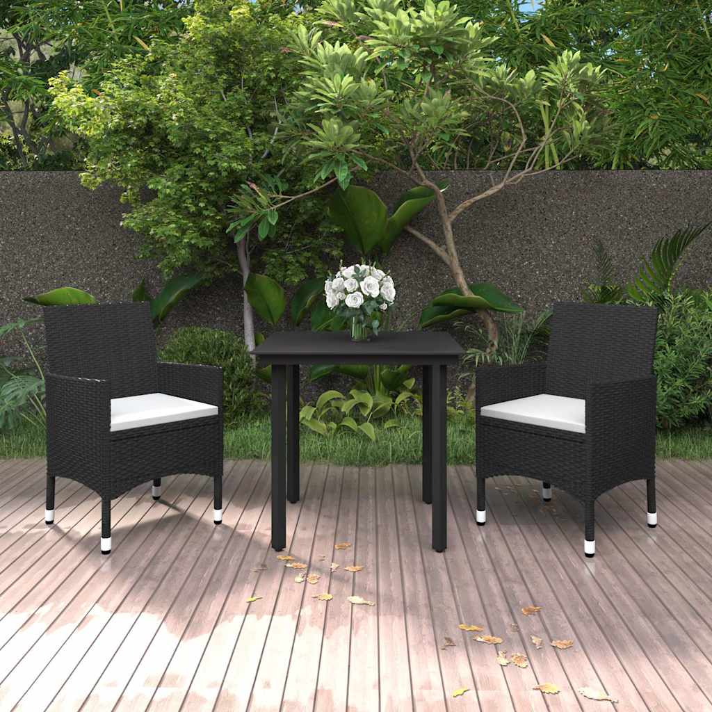 3-tlg. Garten-Essgruppe mit Auflagen Poly Rattan und Glas