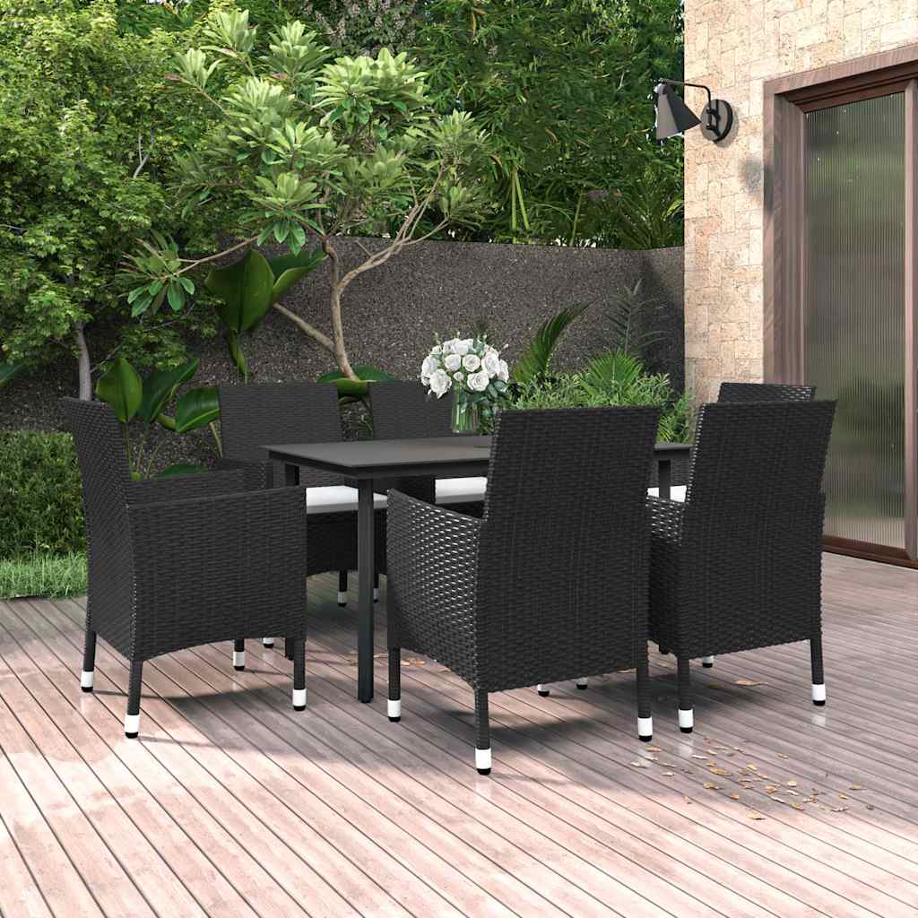 7-tlg. Garten-Essgruppe mit Auflagen Poly Rattan und Glas