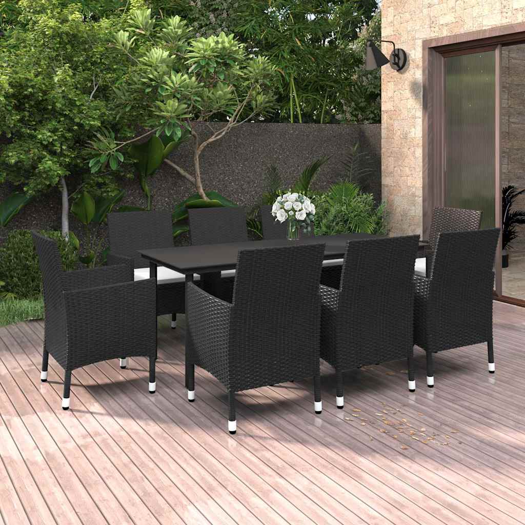 9-tlg. Garten-Essgruppe mit Auflagen Poly Rattan und Glas