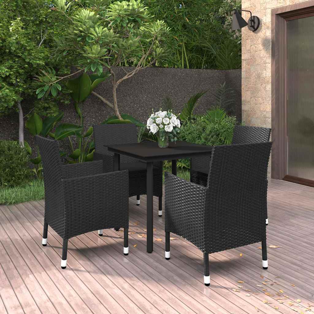 5-tlg. Garten-Essgruppe mit Auflagen Poly Rattan und Glas