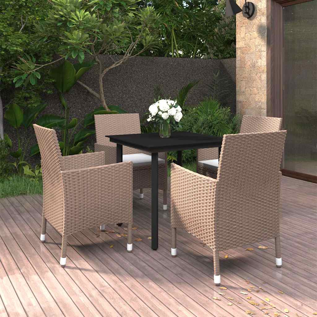 5-tlg. Garten-Essgruppe mit Auflagen Poly Rattan und Schwarz