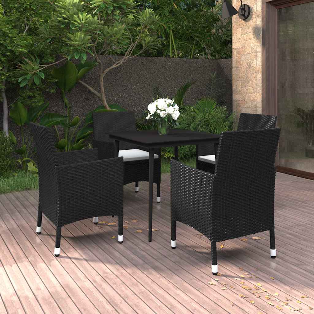5-tlg. Garten-Essgruppe mit Auflagen Poly Rattan und Glas