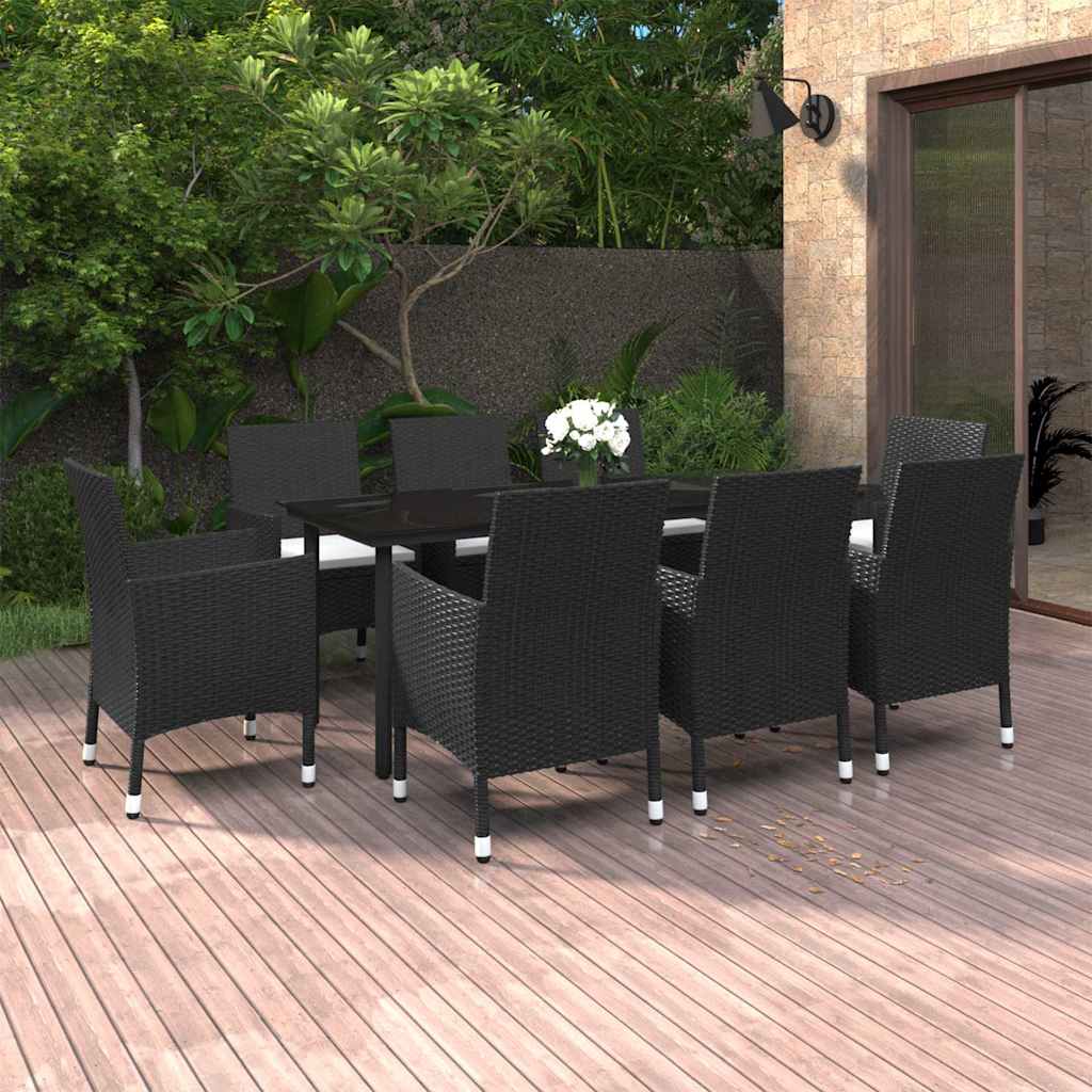 9-tlg. Garten-Essgruppe mit Kissen Poly Rattan und Glas