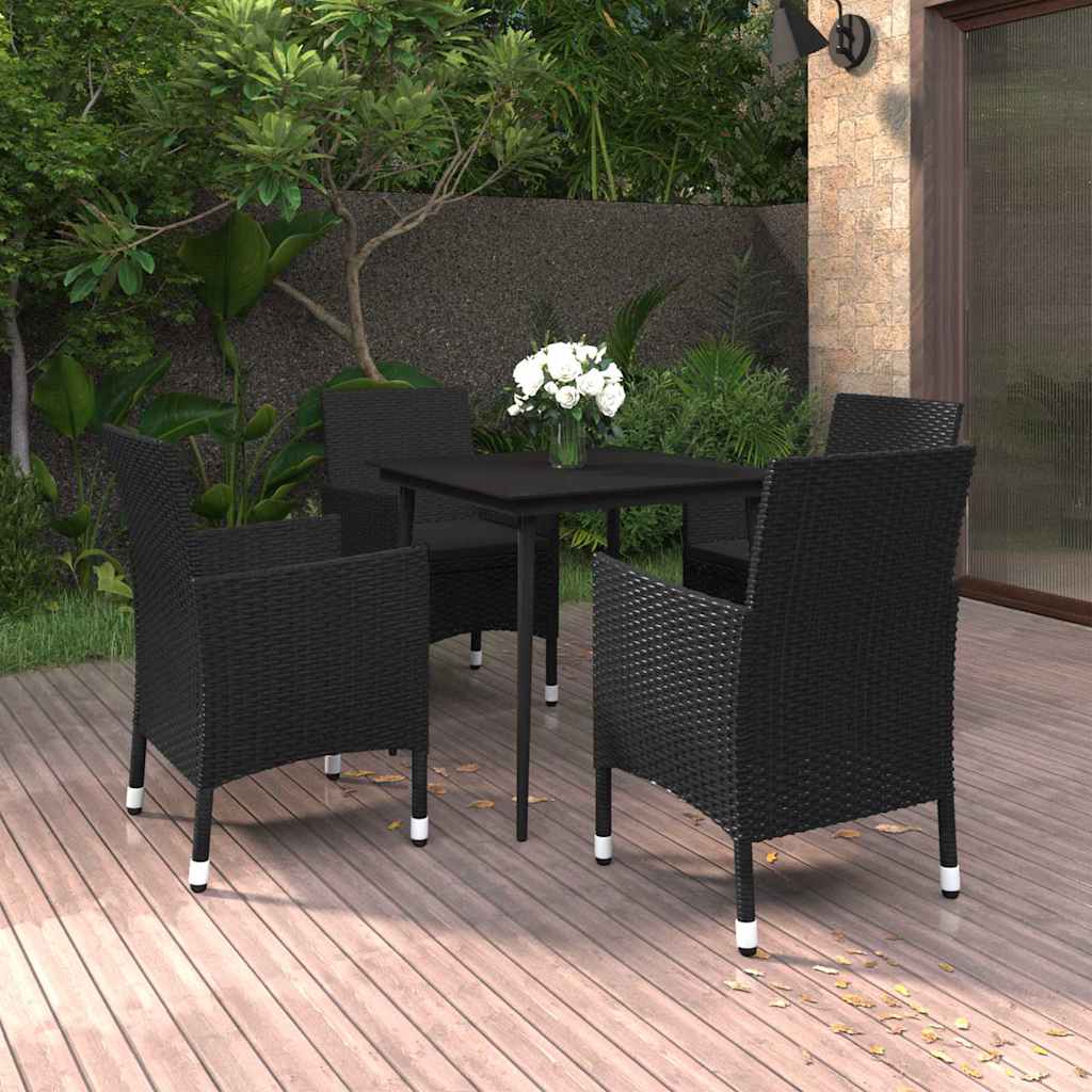5-tlg. Garten-Essgruppe mit Auflagen Poly Rattan und Glas