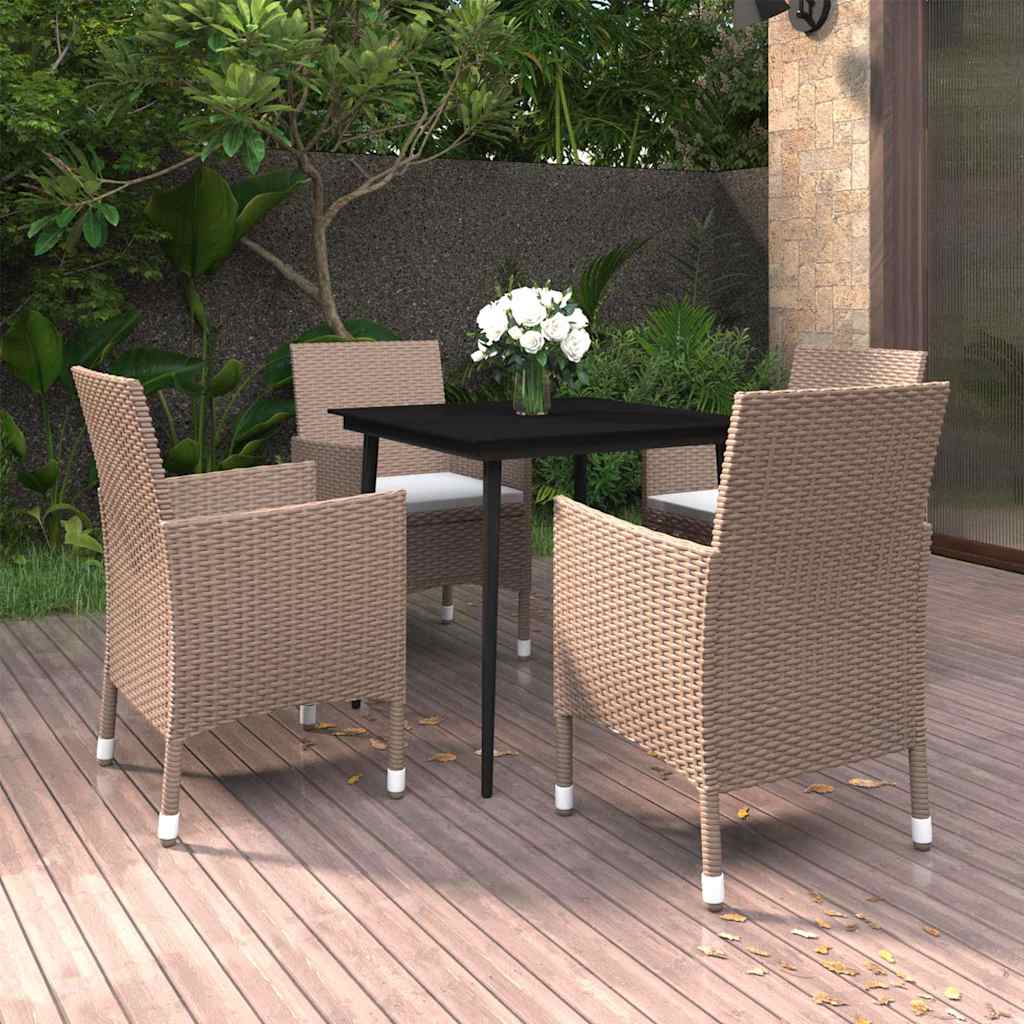 5-tlg. Garten-Essgruppe mit Kissen Poly Rattan und Glas