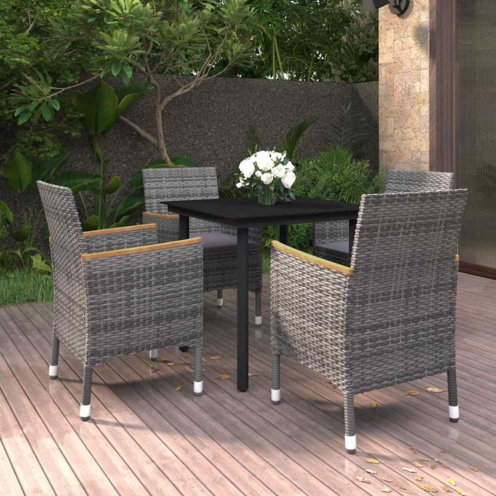 5-tlg. Garten-Essgruppe mit Auflagen Poly Rattan und Glas