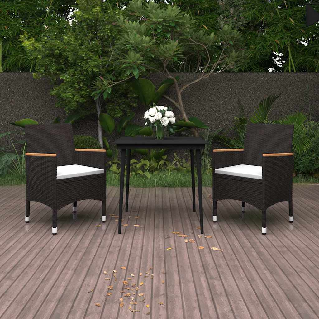 3-tlg. Garten-Essgruppe mit Auflagen Poly Rattan und Glas