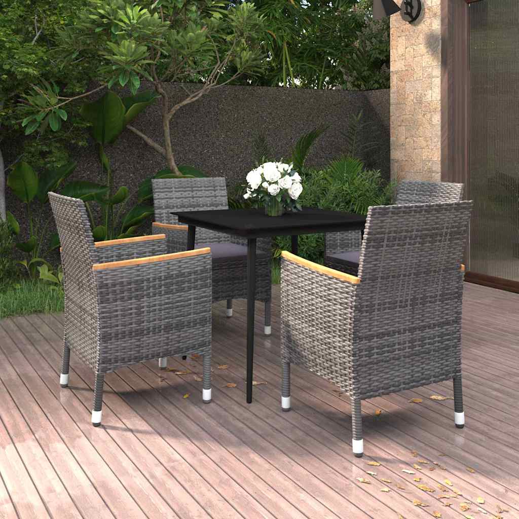 5-tlg. Garten-Essgruppe mit Auflagen Poly Rattan und Glas