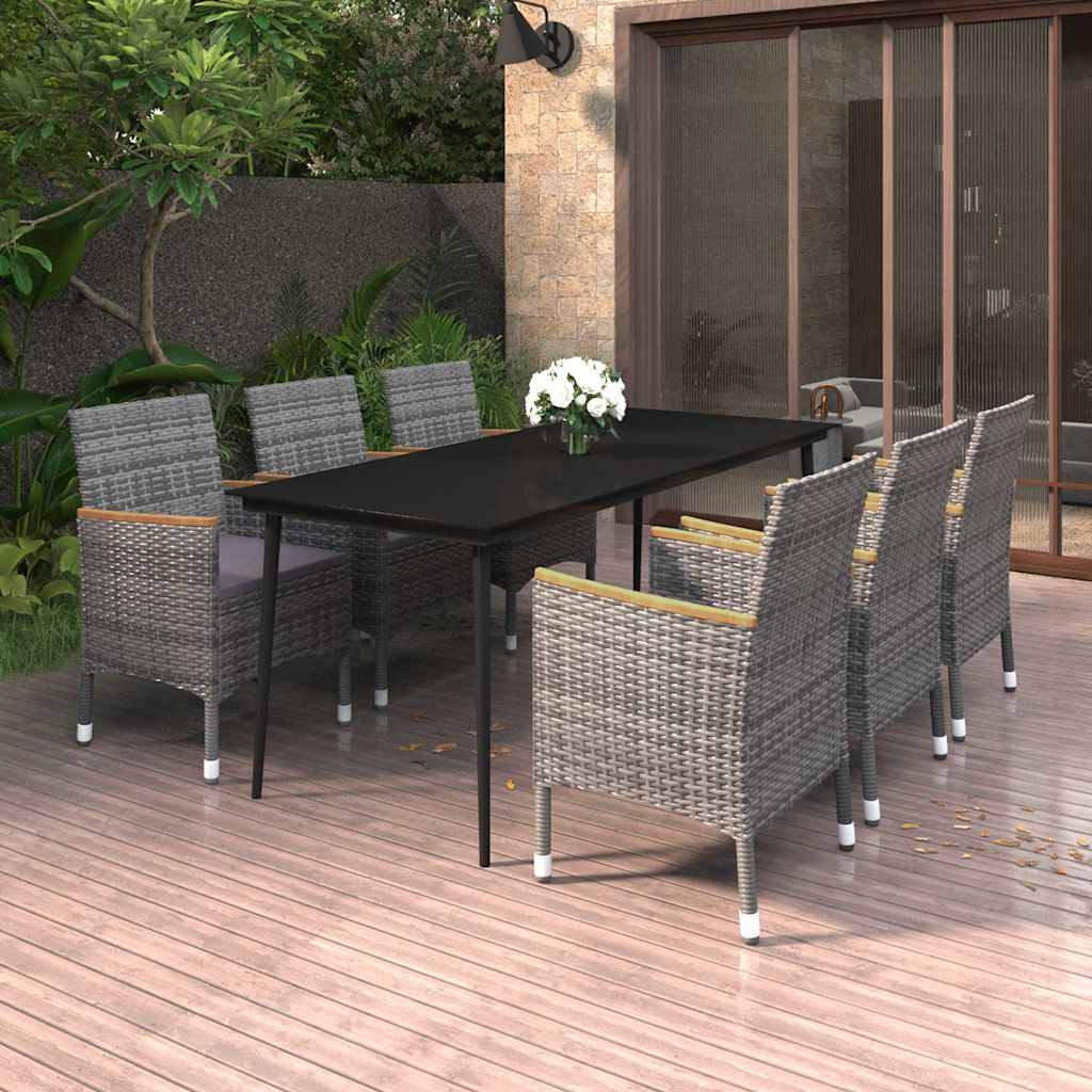 7-tlg. Garten-Essgruppe mit Kissen Poly Rattan und Glas