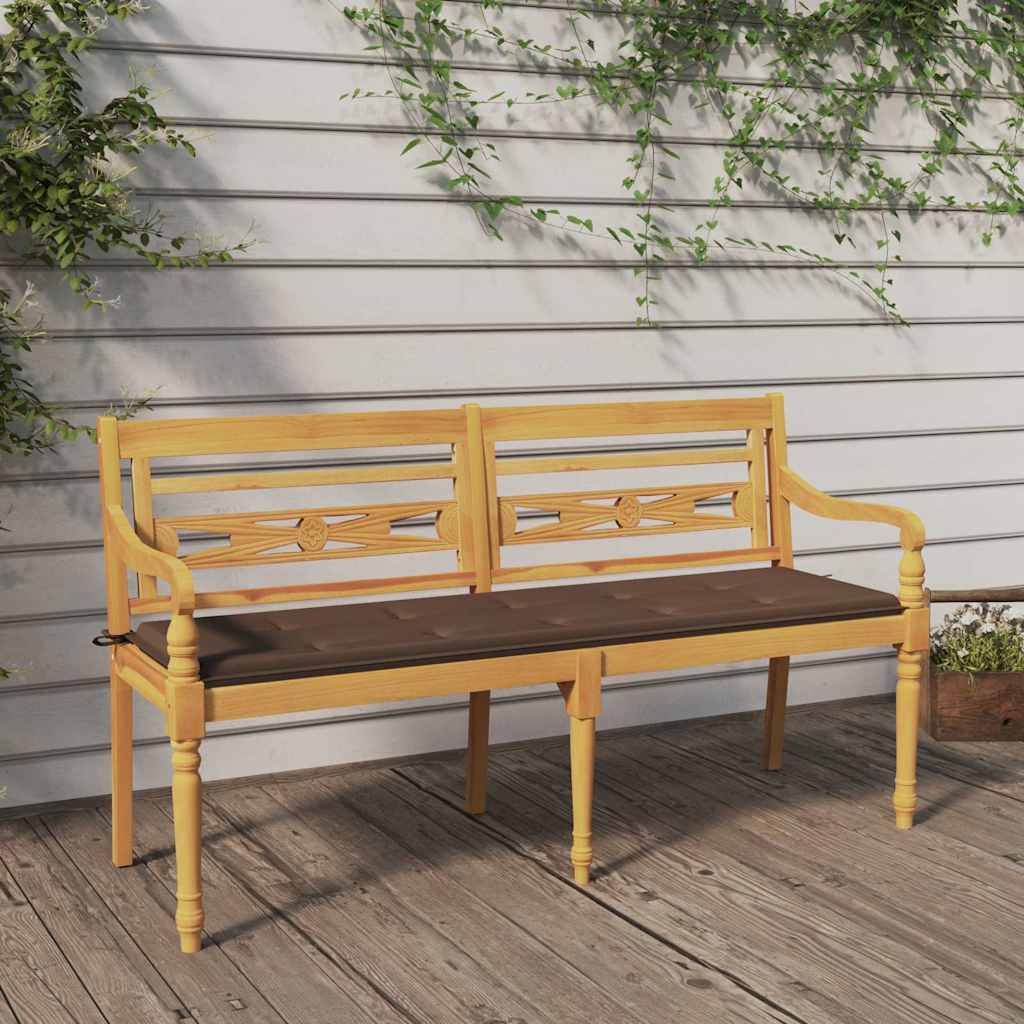 Batavia-Bank mit Taupe Kissen 150 cm Massivholz Teak