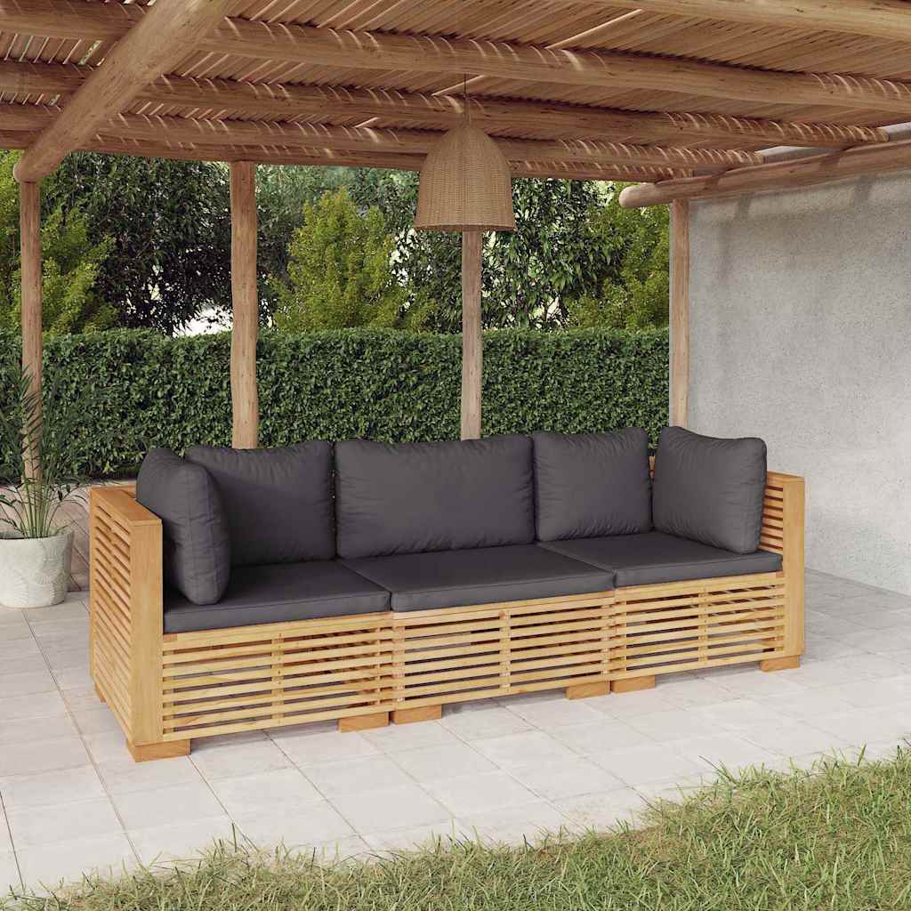 3-tlg. Garten-Lounge-Set mit Kissen Massivholz Teak