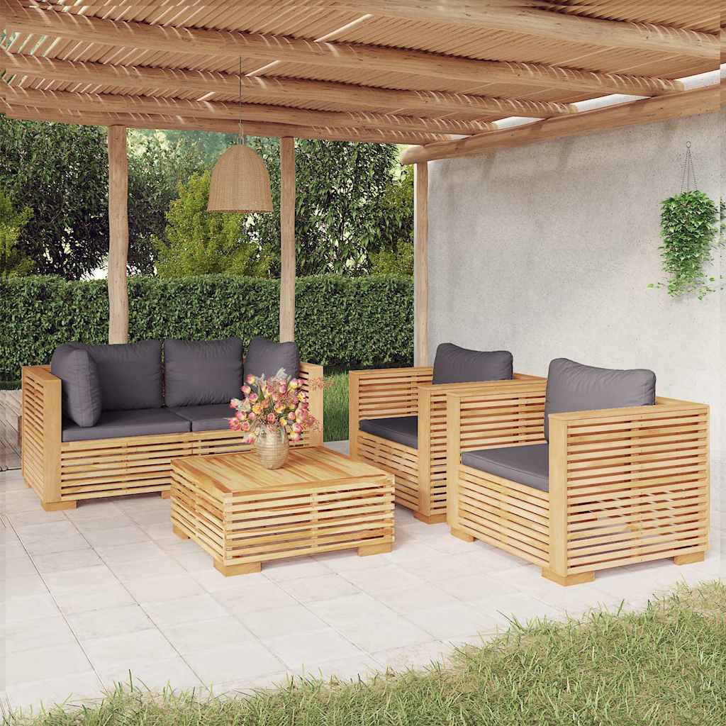 5-tlg. Garten-Lounge-Set mit Kissen Massivholz Teak