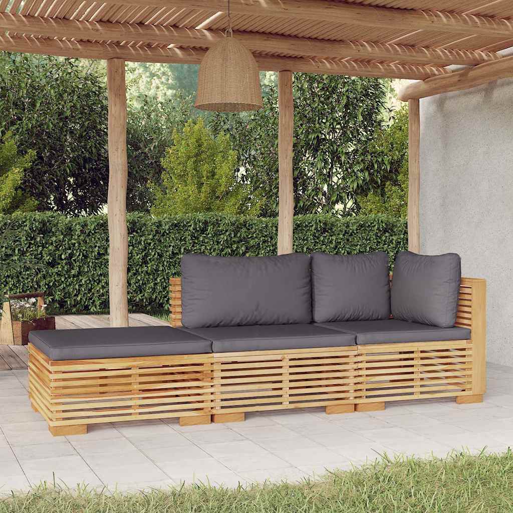 3-tlg. Garten-Lounge-Set mit Kissen Massivholz Teak