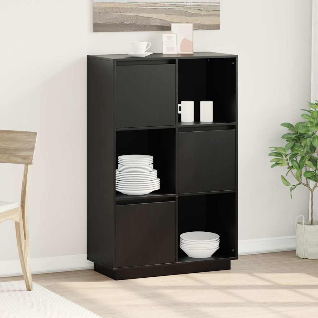 Highboard Schwarz 74x35x117 cm Massivholz Kiefer