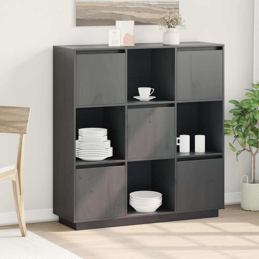 Highboard Grau 110,5x35x117 cm Massivholz Kiefer