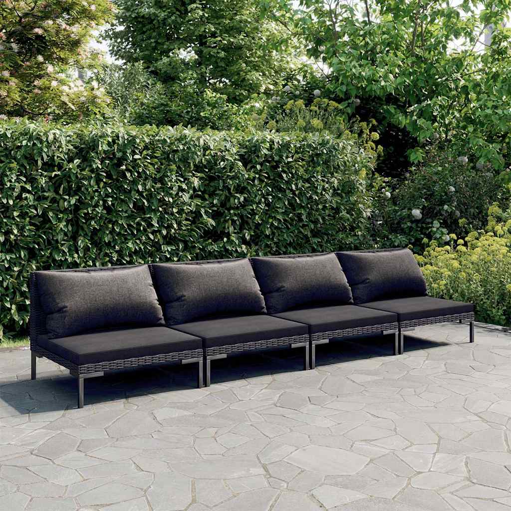 4-tlg. Garten-Lounge-Set mit Kissen Poly Rattan Dunkelgrau