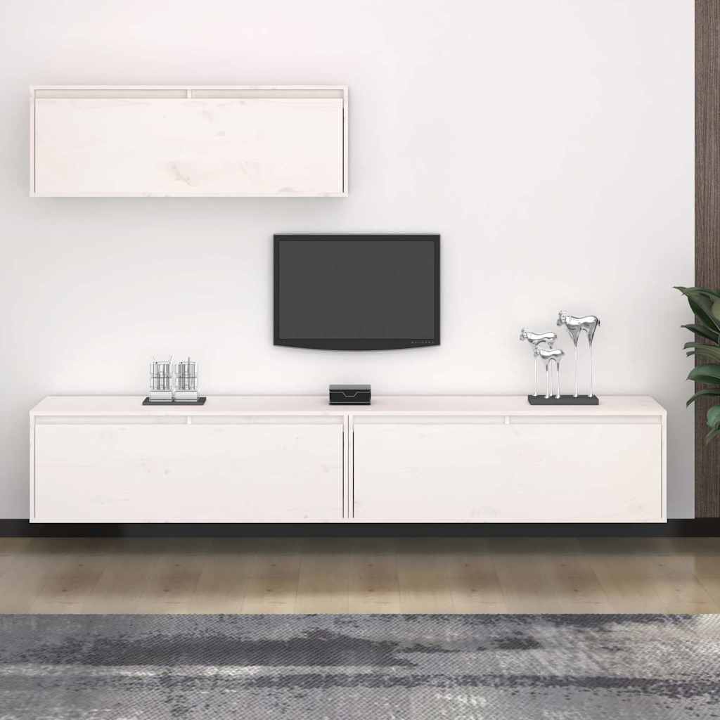 3-teiliges TV-Schrank-Set Weißes Massivholz Kiefer