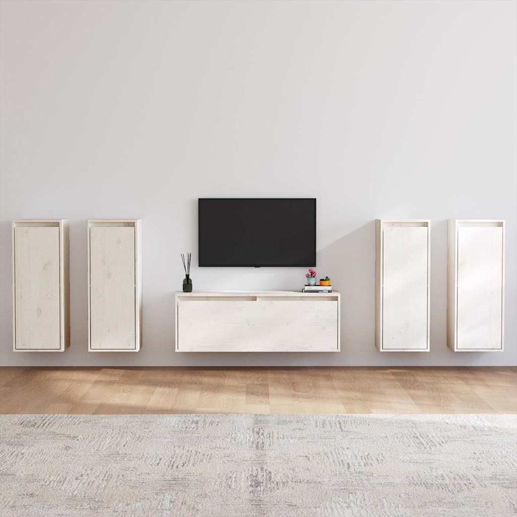 TV-Schränke 5 Stk. Weiß Massivholz Kiefer