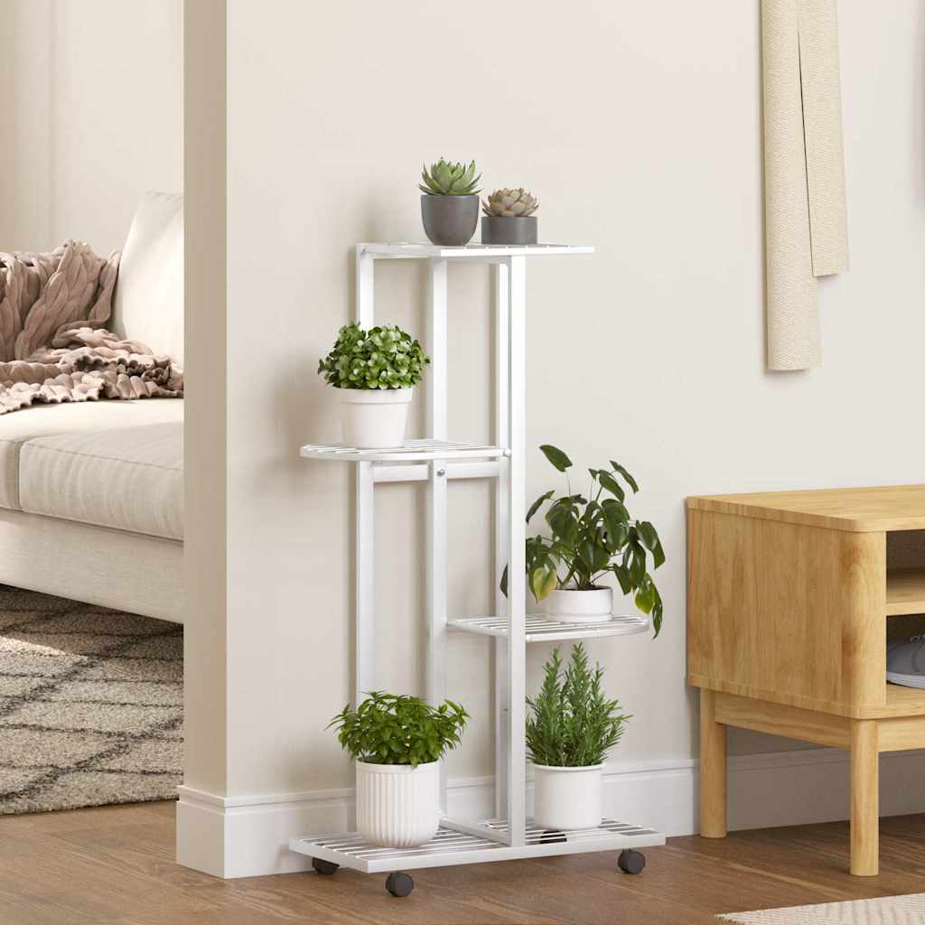 Blumenständer 4-Etagen mit Rollen 44x23x80 cm Weiß Eisen