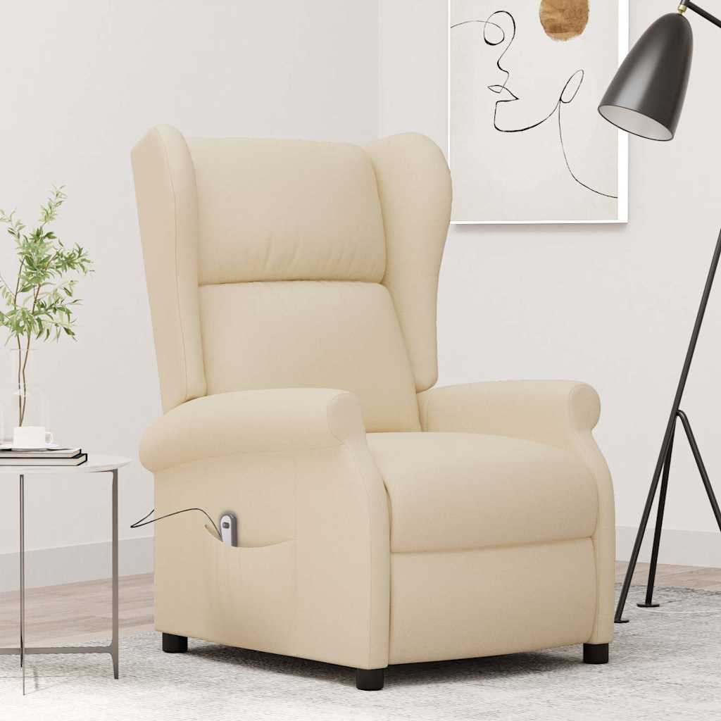 Ohrensessel mit Liegefunktion Elektrisch Creme Stoff