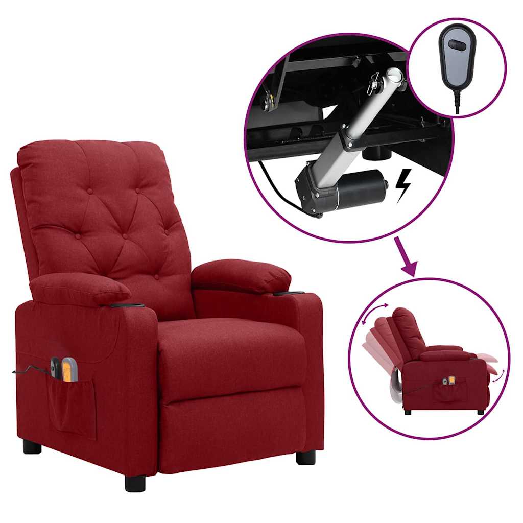 Massagesessel Elektrisch Weinrot Stoff