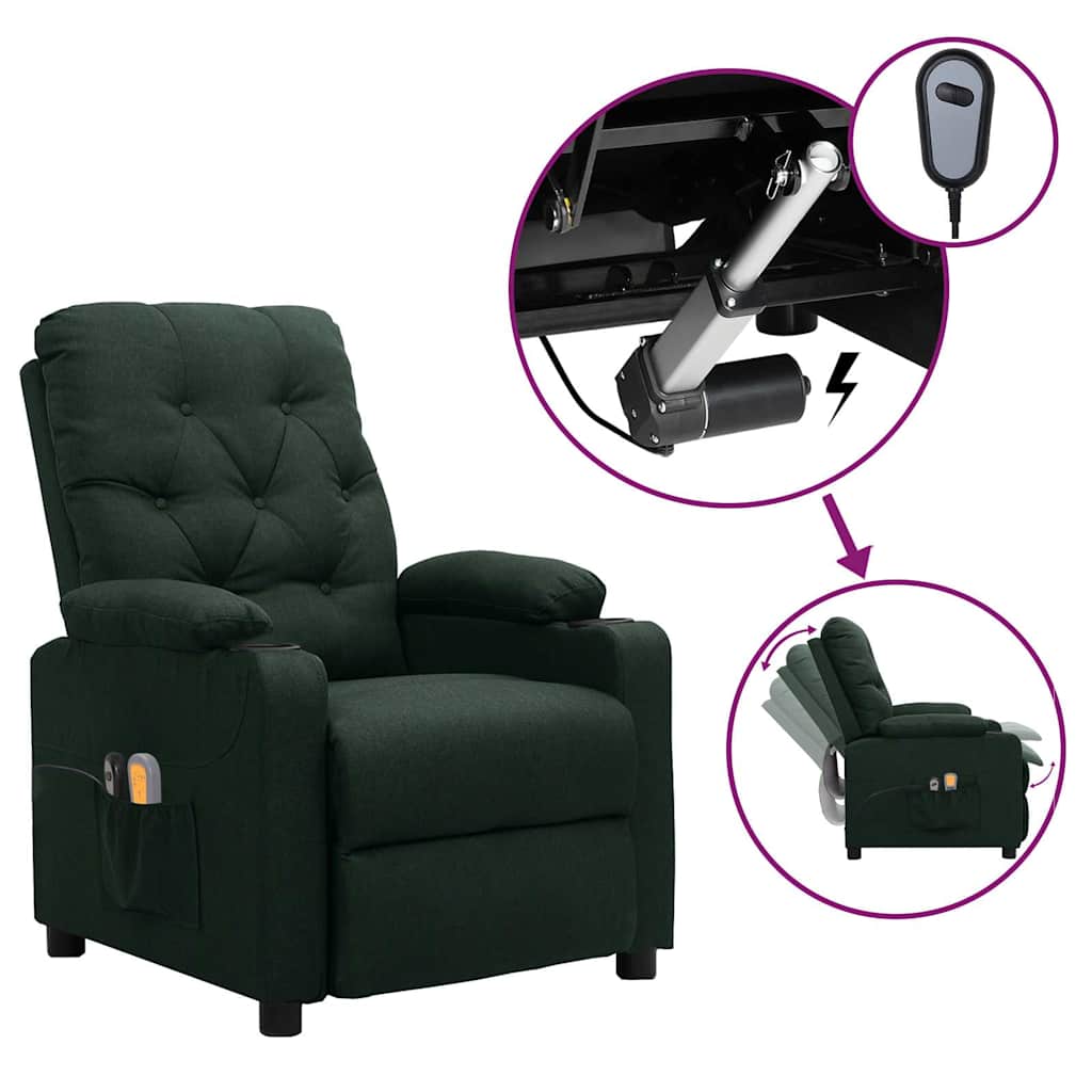 Elektrischer Massagesessel Dunkelgrün Stoff