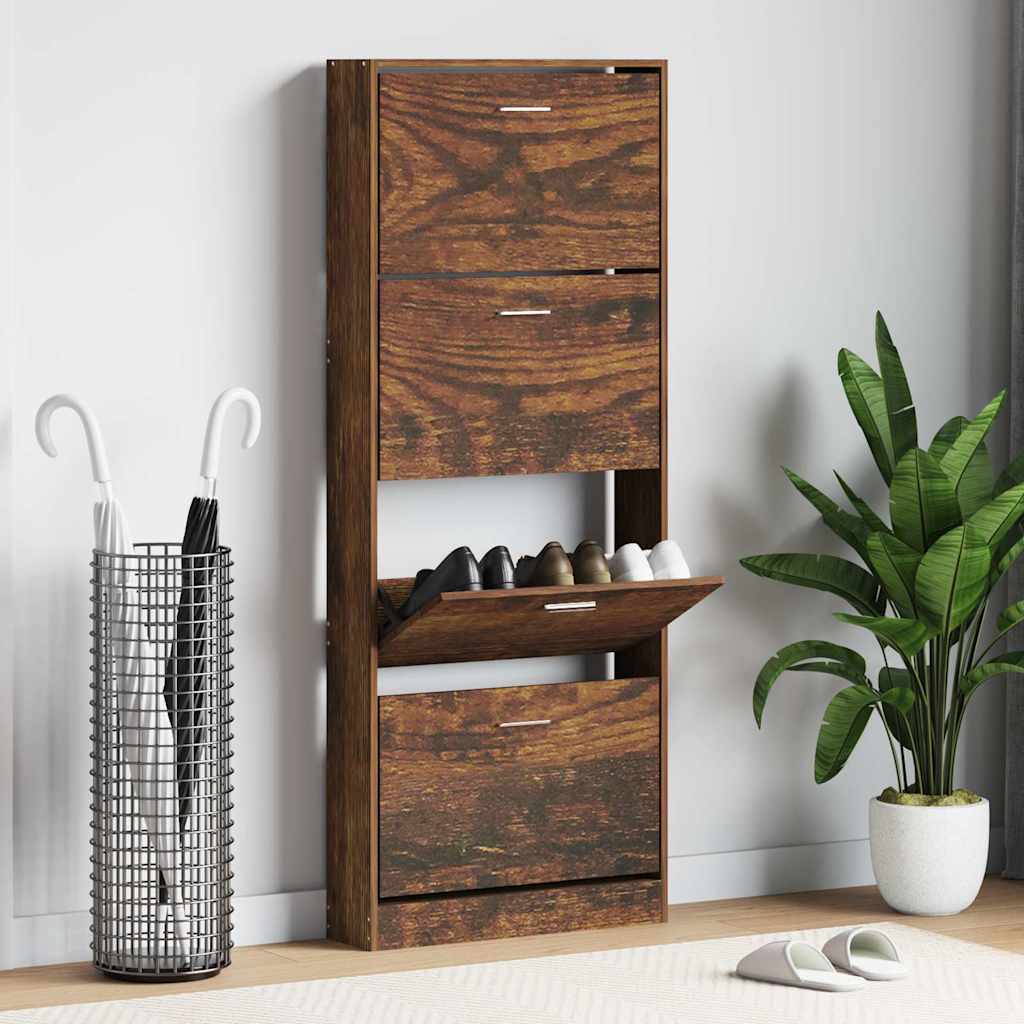 Schuhschrank Räuchereiche 59x17x150 cm Holzwerkstoff