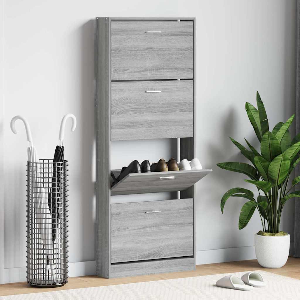 Schuhschrank Grau Sonoma 59x17x150 cm Holzwerkstoff