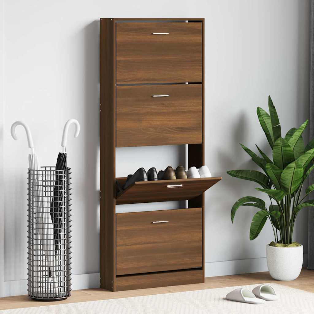 Schuhschrank Braun Eichen-Optik 59x17x150 cm Holzwerkstoff