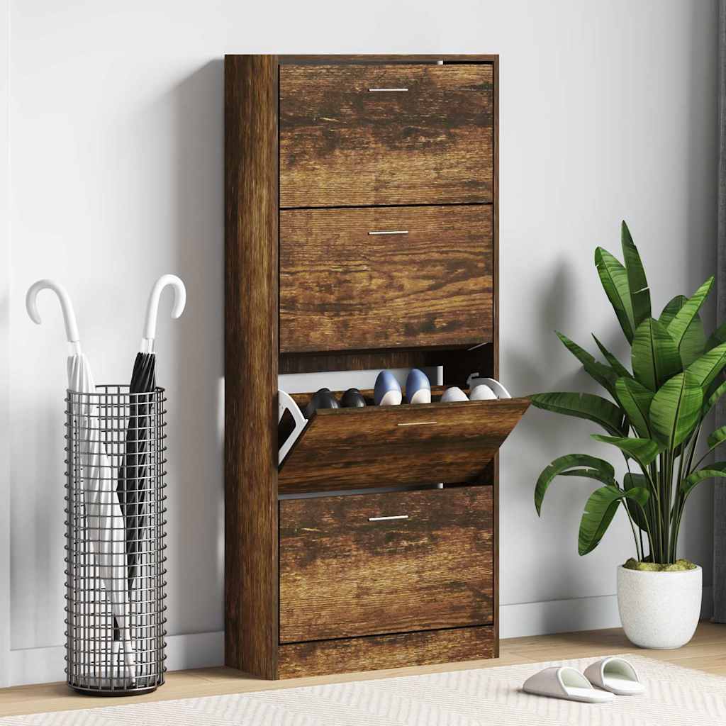 Schuhschrank Räuchereiche 63x24x147 cm Holzwerkstoff