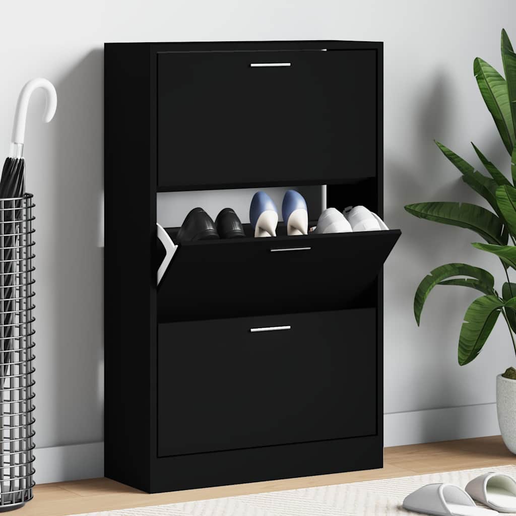 Schuhschrank Schwarz 63x24x103 cm Holzwerkstoff