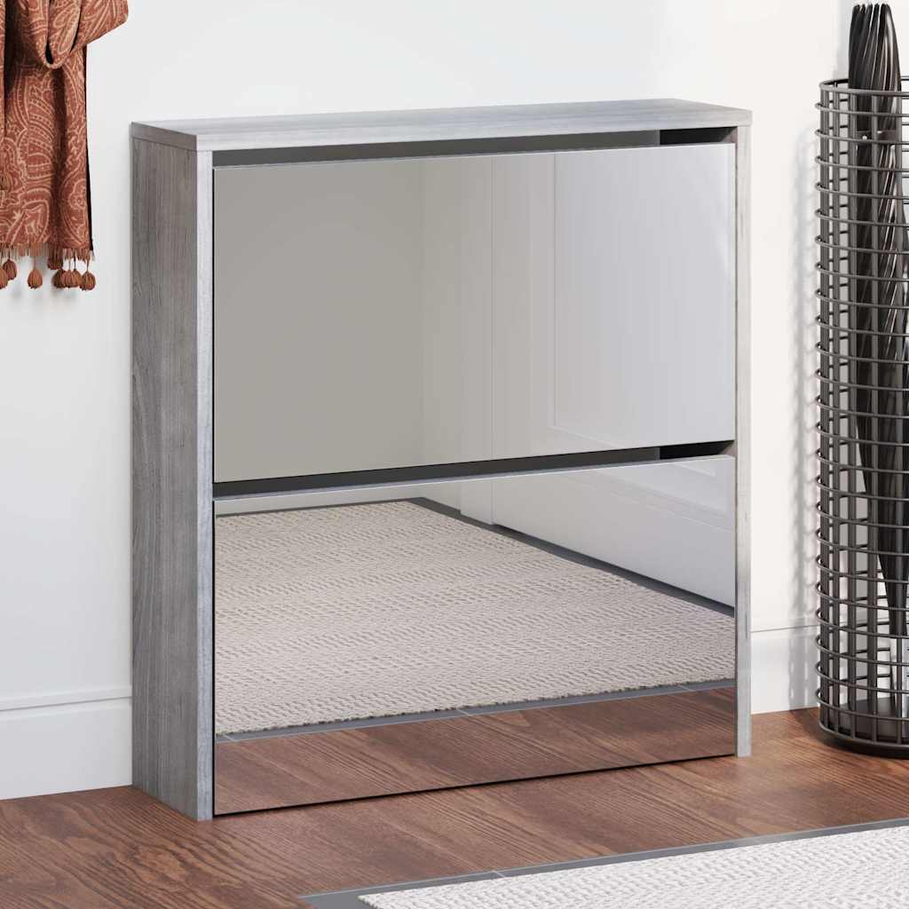 Schuhschrank mit Spiegel 2 Fächer Grau Sonoma 63x17x67 cm