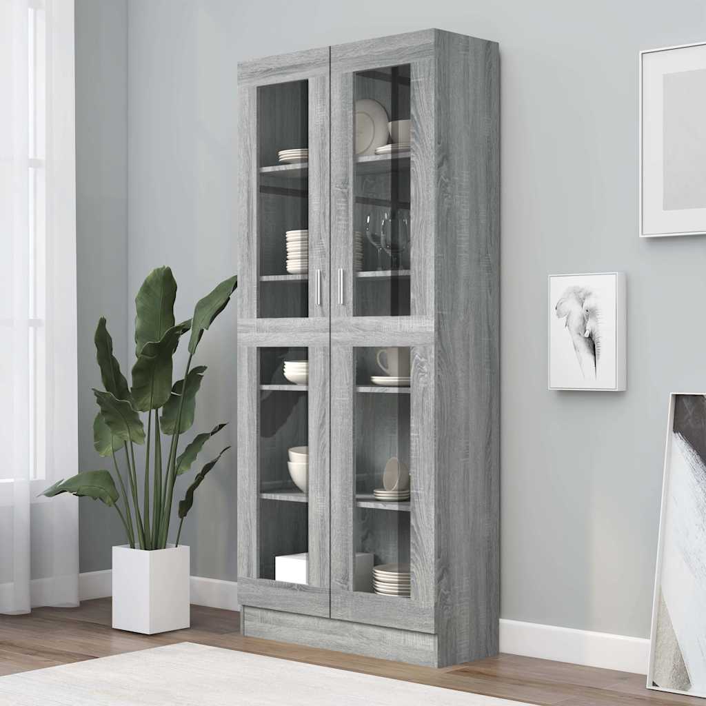 Vitrinenschrank Grau Sonoma 82,5x30,5x185 cm Holzwerkstoff