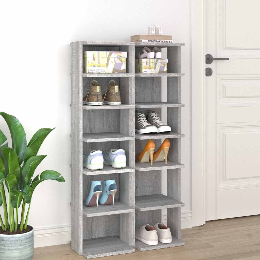 Schuhregale 2 Stk. Grau Sonoma 27,5x27x102 cm Holzwerkstoff