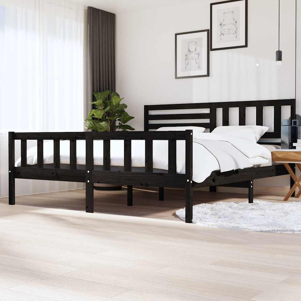 Massivholzbett Schwarz 200x200 cm