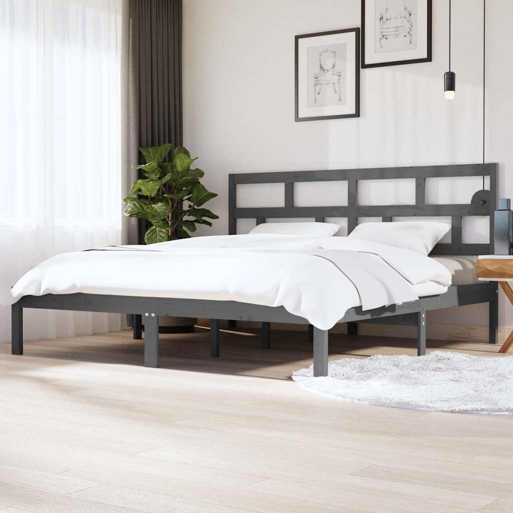 Massivholzbett Grau Kiefer 200x200 cm