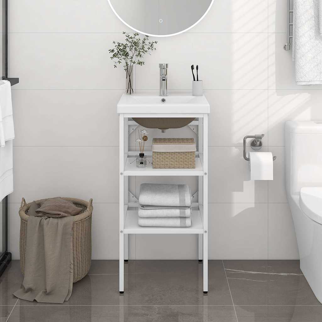 Badezimmer-Waschtischgestell mit Waschbecken Weiß Eisen
