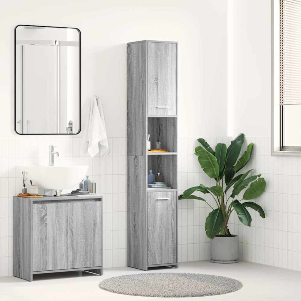 Badezimmerschrank Grau Sonoma 30x30x183,5 cm Holzwerkstoff