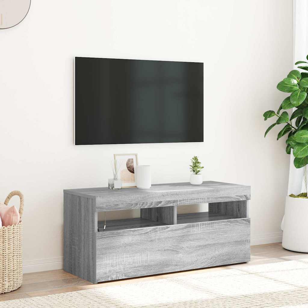 TV-Schrank mit LED-Leuchten Grau Sonoma 90x35x40 cm
