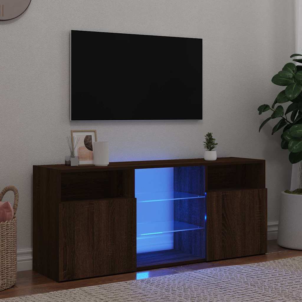 TV-Schrank mit LED-Leuchten Braun Eichen-Optik 120x30x50 cm