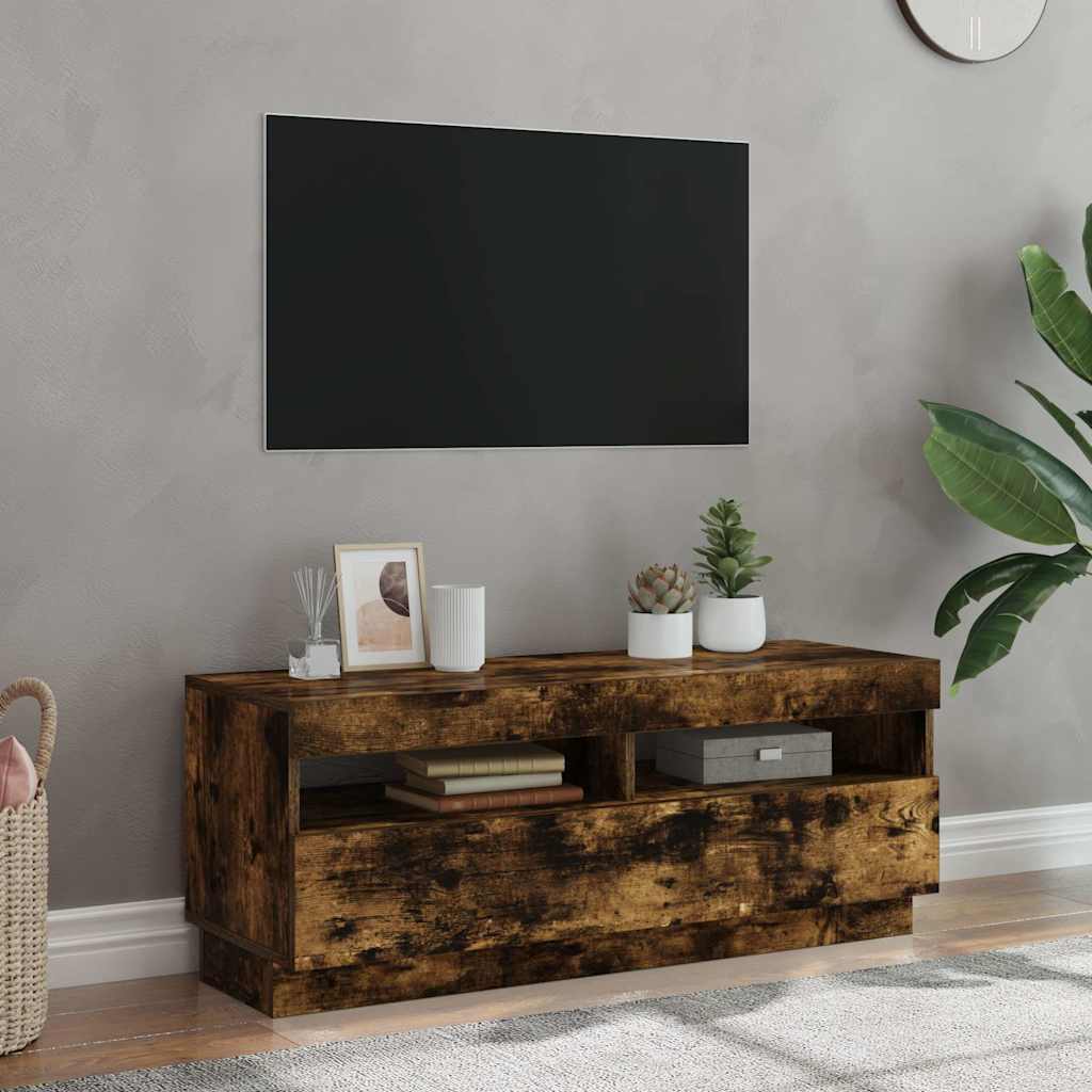 TV-Schrank mit LED-Leuchten Räuchereiche 100x35x40 cm