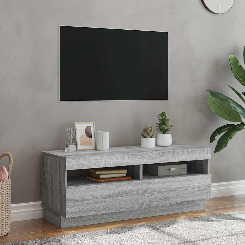 TV-Schrank mit LED-Leuchten Grau Sonoma 100x35x40 cm