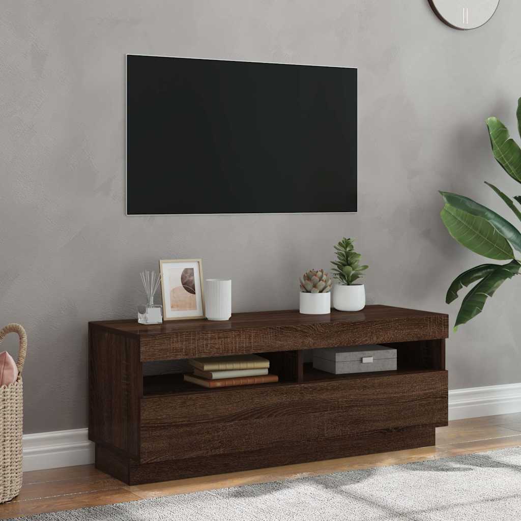 TV-Schrank mit LED-Leuchten Braun Eichen-Optik 100x35x40 cm