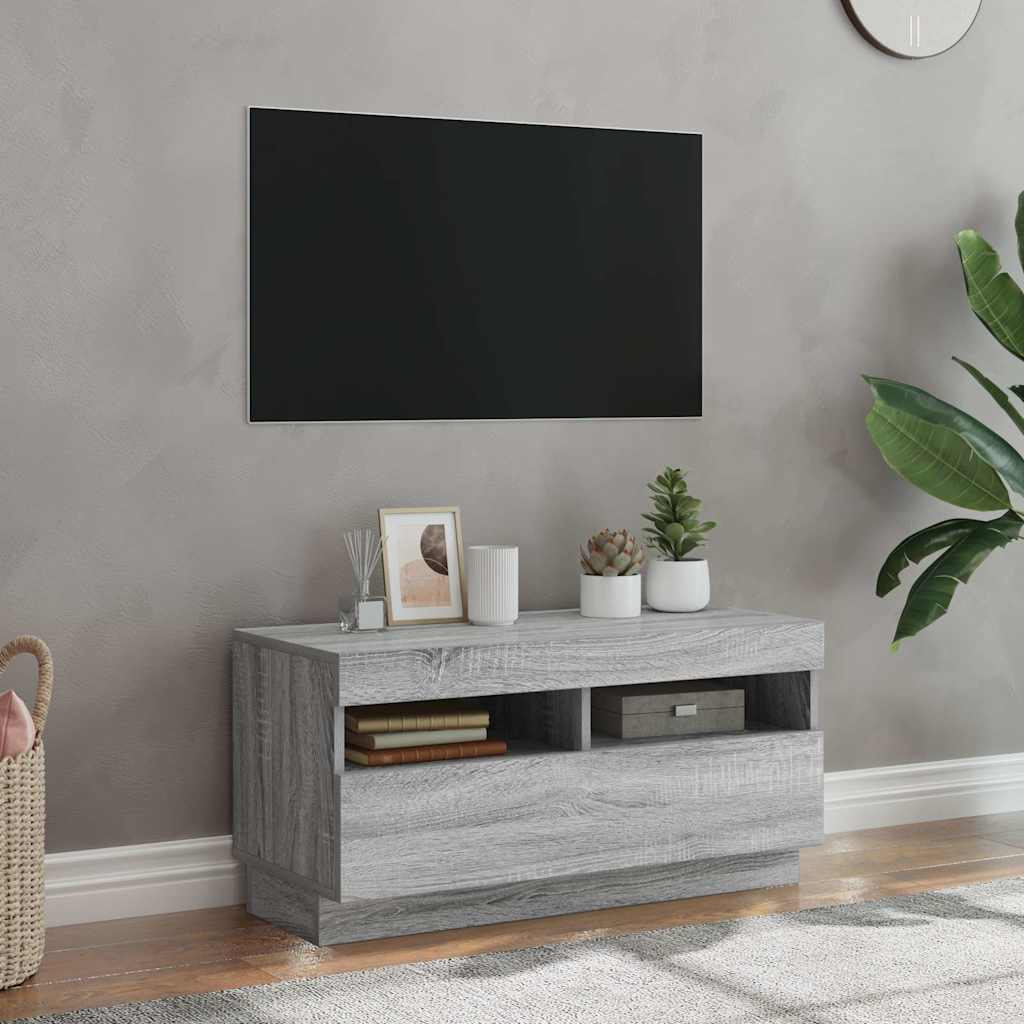 TV-Schrank mit LED-Leuchten Grau Sonoma 80x35x40 cm