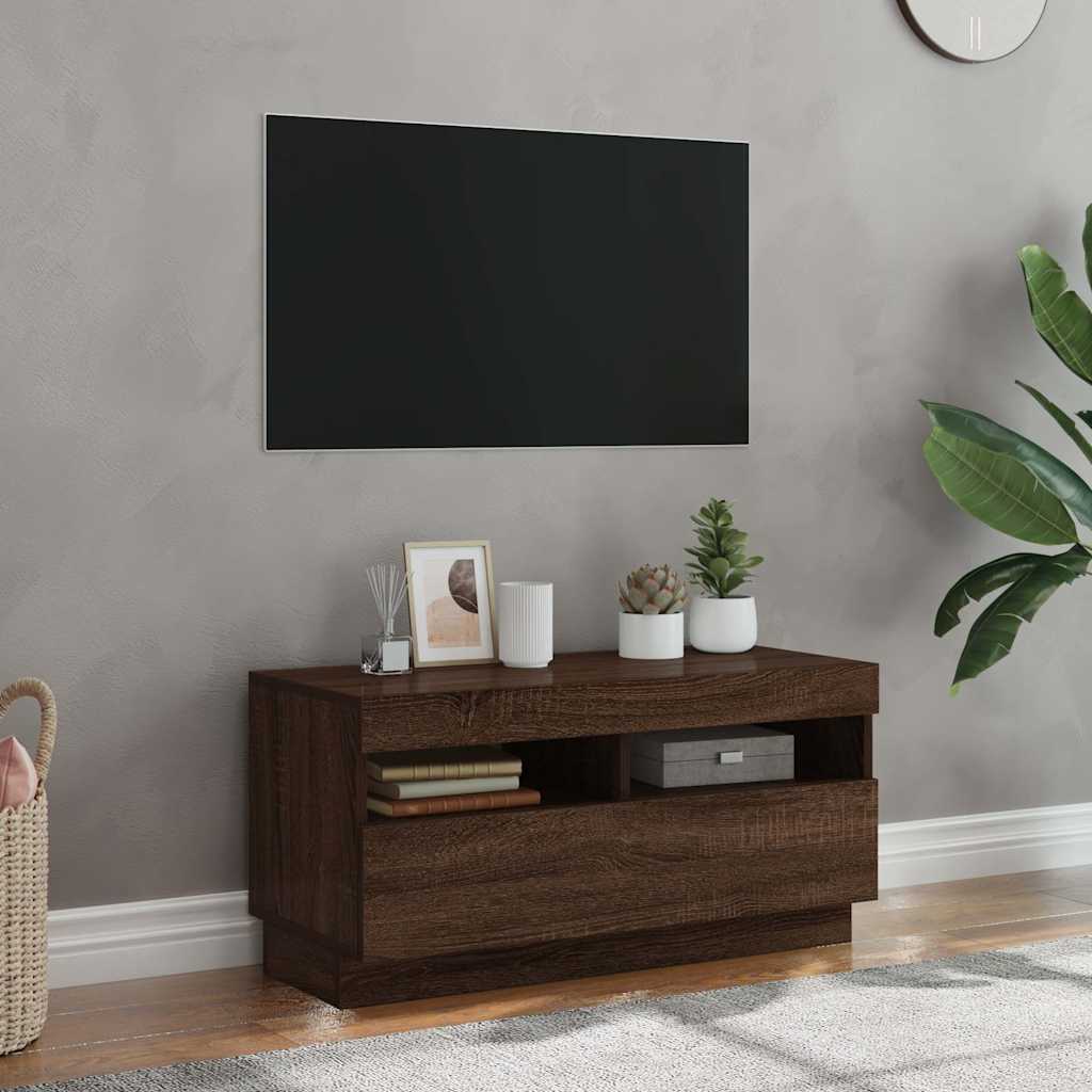 TV-Schrank mit LED-Leuchten Braun Eichen-Optik 80x35x40 cm