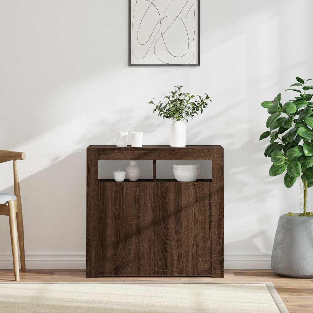 Sideboard mit LED-Beleuchtung Braun Eichen-Optik 80x35x75 cm