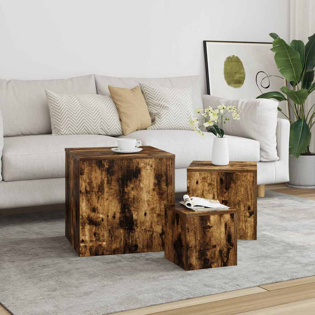 Beistelltische 3 Stk. Räuchereiche Holzwerkstoff
