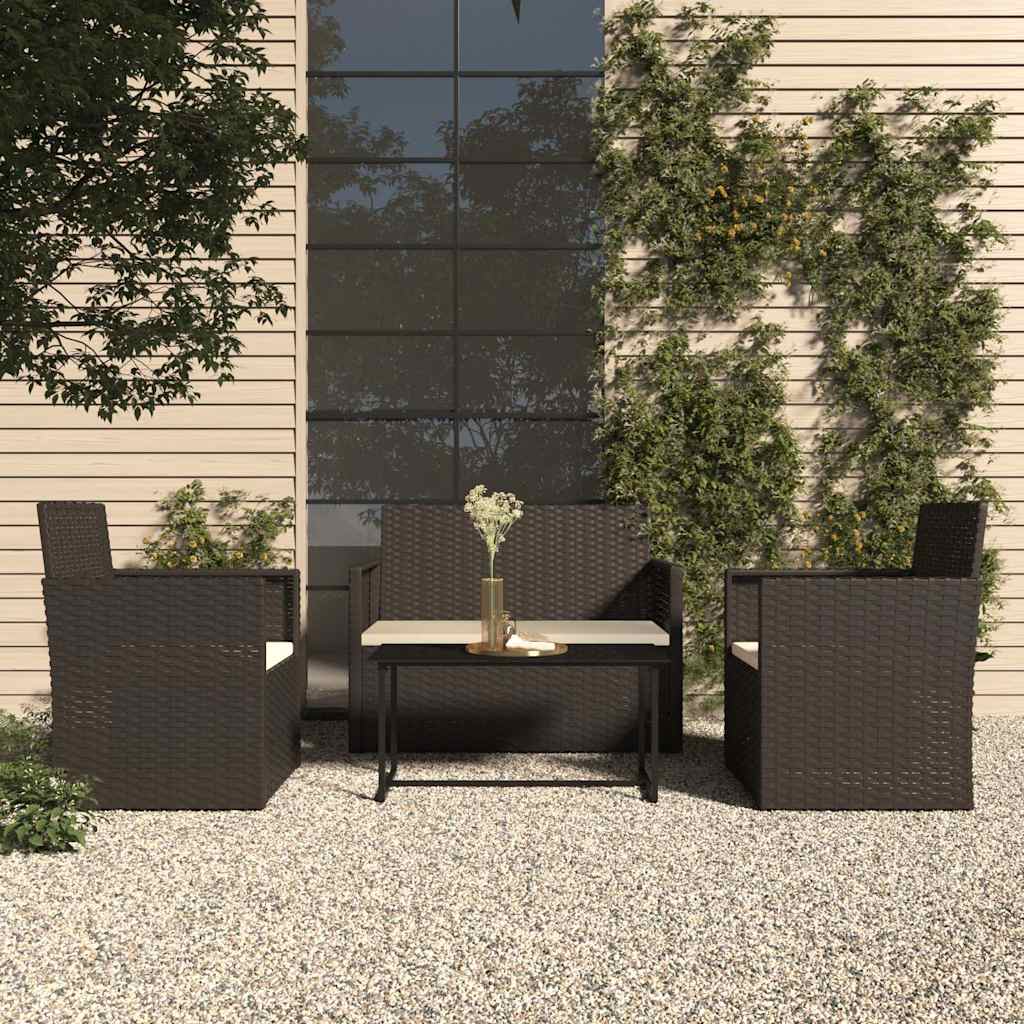4-tlg. Garten-Lounge-Set mit Kissen Poly Rattan Schwarz