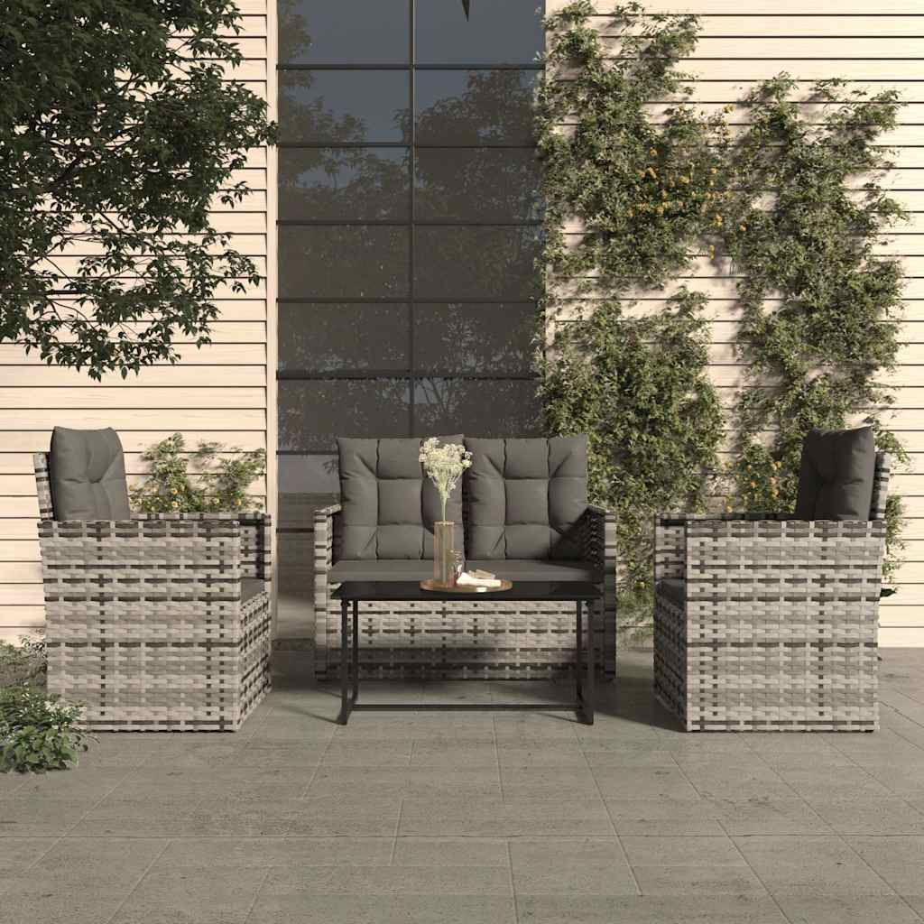4-tlg. Garten-Lounge-Set mit Kissen Poly Rattan Grau